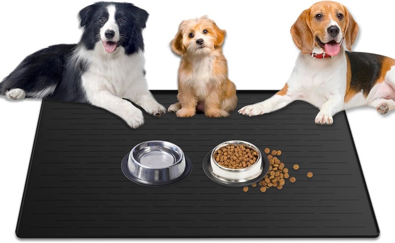 Gold Leaf 1.5MM Super Thick Dog Food Mat, 40"x30" Silicone Dog and Cat Mats for Food and Water Bowls, Waterproof Pet Feeding Mat for Contain Spills Protects Floors, Multiple Colors & Sizes for Pets, Black - Image 1